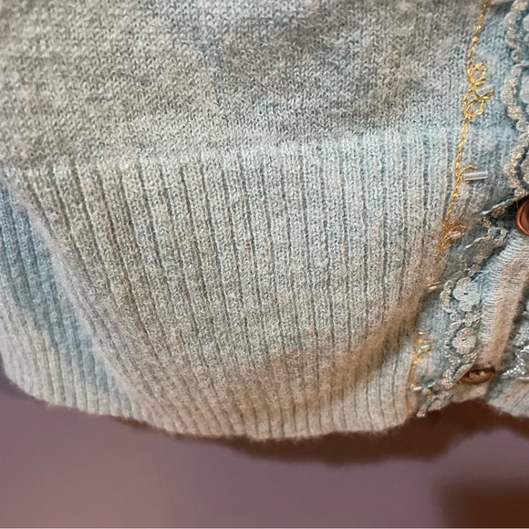 Kenzie Light green mint.V- neck Cardigan Sweater XL lace trim - great condition - Picture 6 of 8